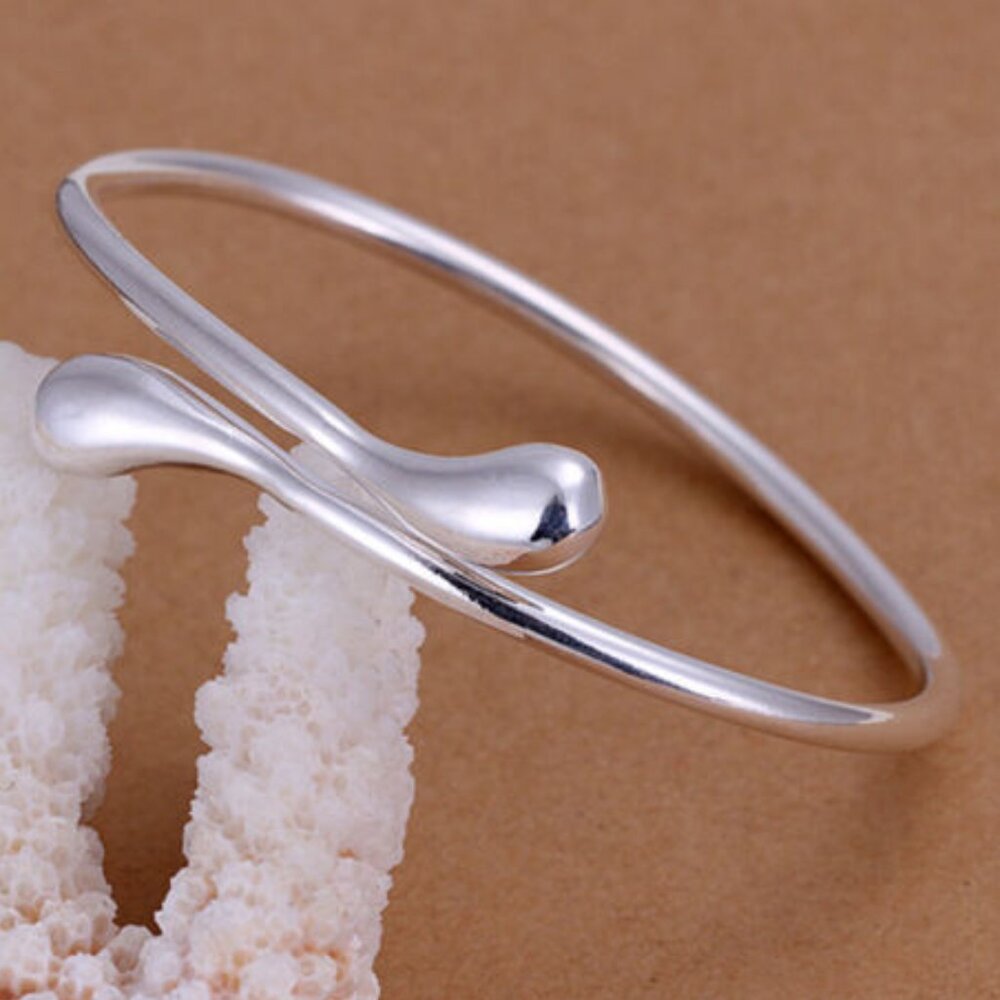 925 Sterling Silver Teardrop Bangle Cuff Fashion Bracelet
